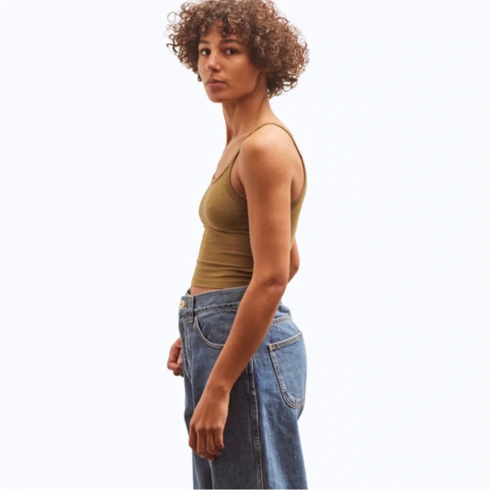 ARQ Olive Green Tank Top Organic Cotton Stretch Crop Cami Size Small - Picture 6 of 9